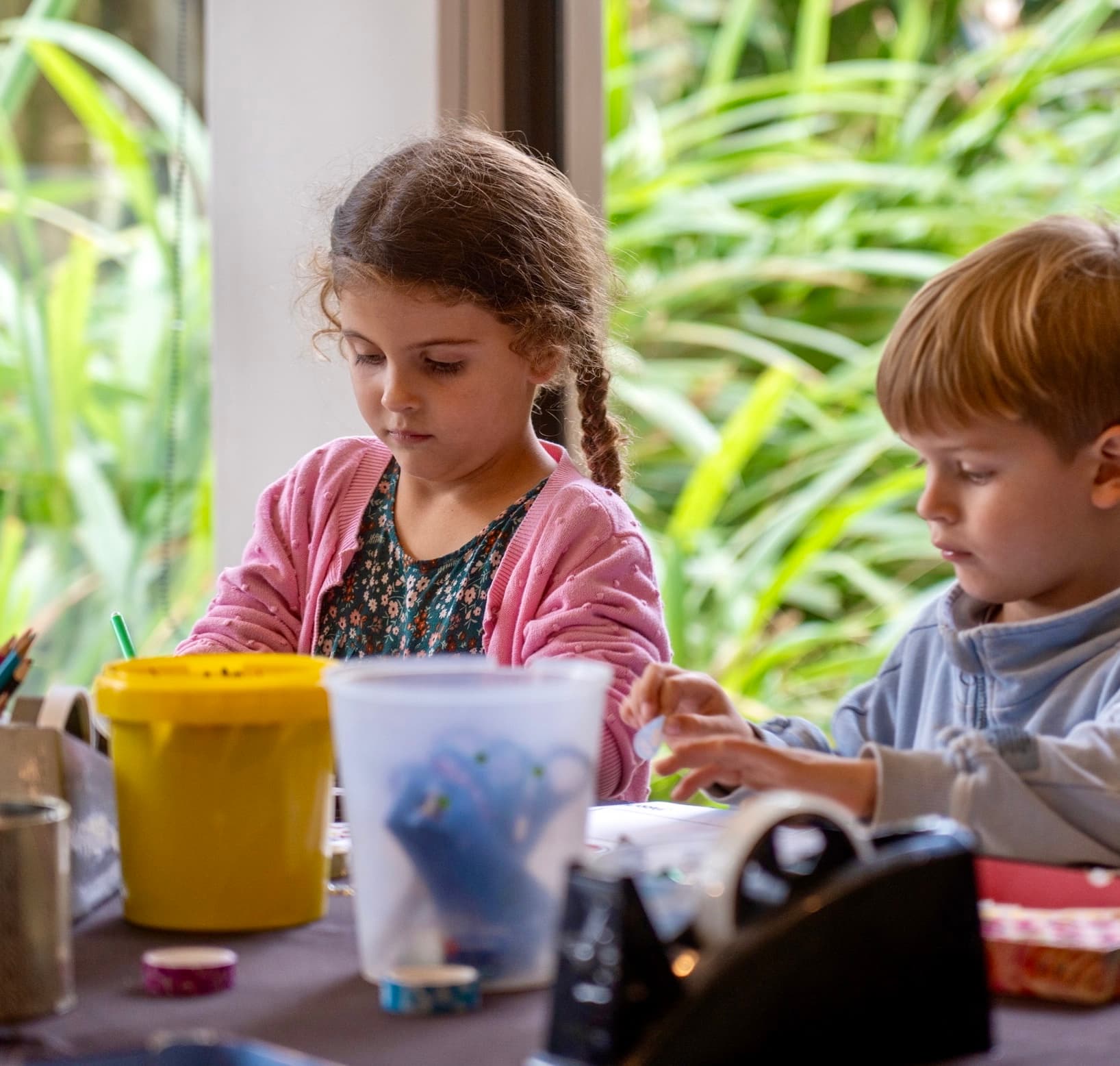 Children taking part in a creative workshop.
